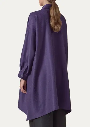 Eskandar Wide A-Line Shirt With Collar - Very Long Length With Slits | Thumbnail 3