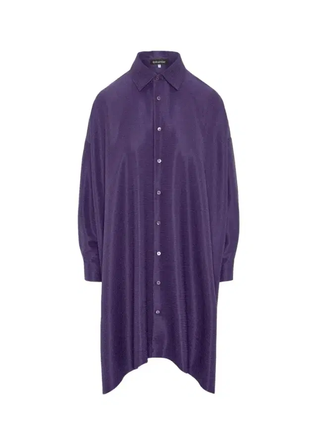 Eskandar Wide A-Line Shirt With Collar - Very Long Length With Slits