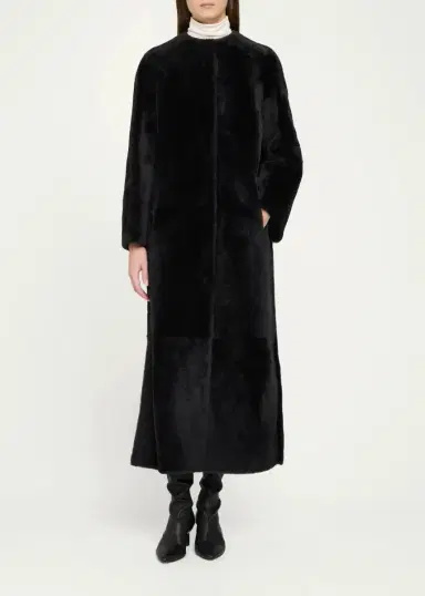 Yves Salomon Manteau Lamb Shearling Collarless Long Coat | Thumbnail 2