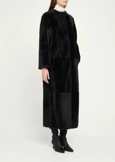 Yves Salomon Manteau Lamb Shearling Collarless Long Coat | Thumbnail 4