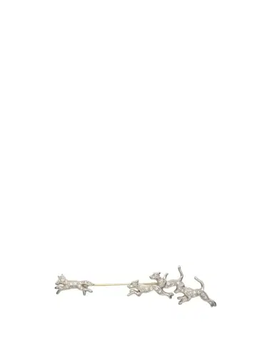 Lois Sasson Design Men's 14K White Gold, Platinum & Diamond Fox-Hunting Lapel Pin | Thumbnail 1 Lois Sasson Design Men's 14K White Gold, Platinum & Diamond Fox-Hunting Lapel Pin | Thumbnail 1
