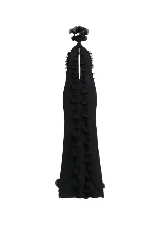 Silk Crepe Ruffled Halter Evening Dress