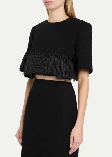Heirlome Matilde Short-Sleeve Tassel Fringe Wool Crop Top | Thumbnail 4 Heirlome Matilde Short-Sleeve Tassel Fringe Wool Crop Top | Thumbnail 4