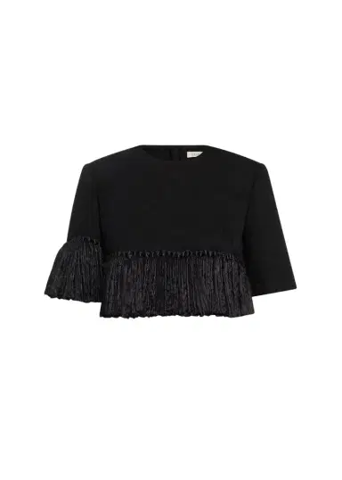 Heirlome Matilde Short-Sleeve Tassel Fringe Wool Crop Top | Thumbnail 1 Heirlome Matilde Short-Sleeve Tassel Fringe Wool Crop Top | Thumbnail 1