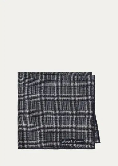 Ralph Lauren Purple Label Men's Plaid Cashmere-Silk Pocket Square | Thumbnail 4 Ralph Lauren Purple Label Men's Plaid Cashmere-Silk Pocket Square | Thumbnail 4