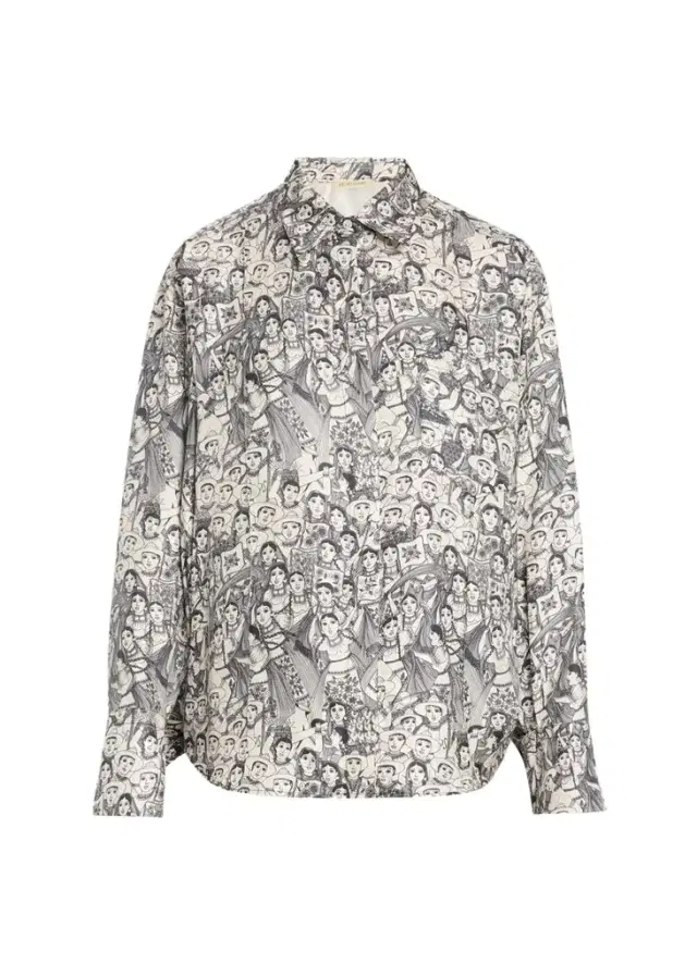 x Angelica Morales Gomez Printed Silk Twill Oversized Button-Down Shirt