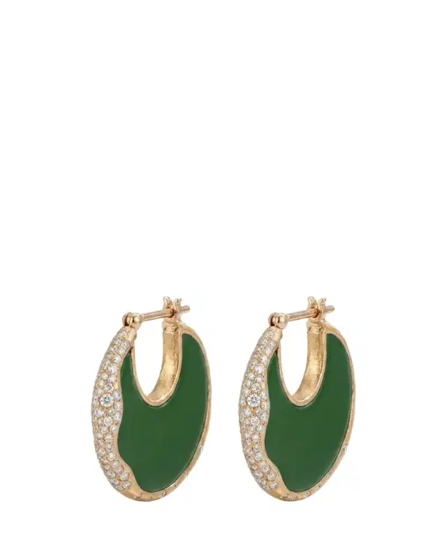 L’Atelier Nawbar 18K Diamond Armour Hoop Earrings with Green Enamel