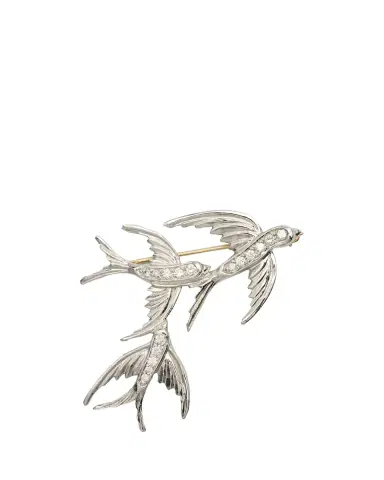 Lois Sasson Design Men's 14K White Gold, Platinum & Diamond Bird Brooch | Thumbnail 2 Lois Sasson Design Men's 14K White Gold, Platinum & Diamond Bird Brooch | Thumbnail 2