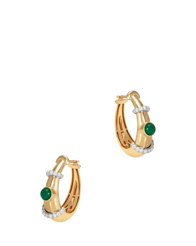 18K Buoy Round Earrings with Malachite and Diamonds