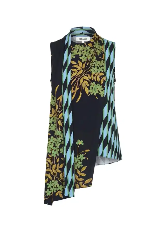 Diane von Furstenberg Draped Mixed-Print Mulberry Silk Top