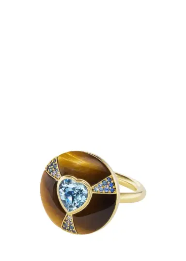Emily P. Wheeler 18K Balance Ring with Aquamarine, Blue Sapphires, and Tiger's Eye | Thumbnail 1 Emily P. Wheeler 18K Balance Ring with Aquamarine, Blue Sapphires, and Tiger's Eye | Thumbnail 1