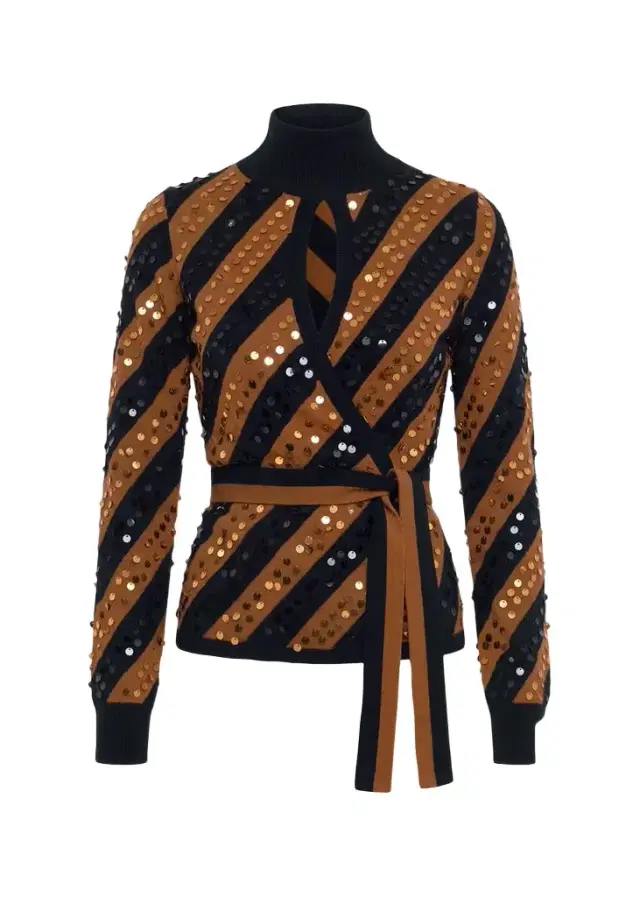 Diane von Furstenberg Jones Striped Paillette Wrap Top
