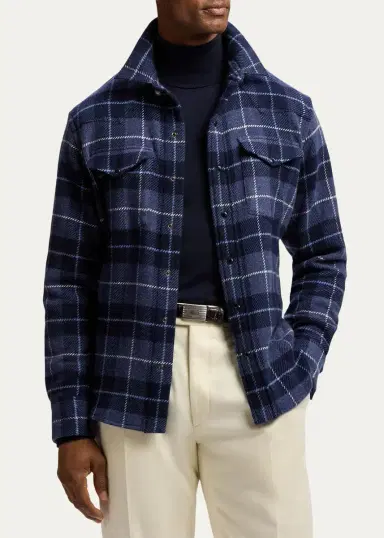 Ralph Lauren Purple Label Men's Plaid Cashmere Western Shirt | Thumbnail 4 Ralph Lauren Purple Label Men's Plaid Cashmere Western Shirt | Thumbnail 4