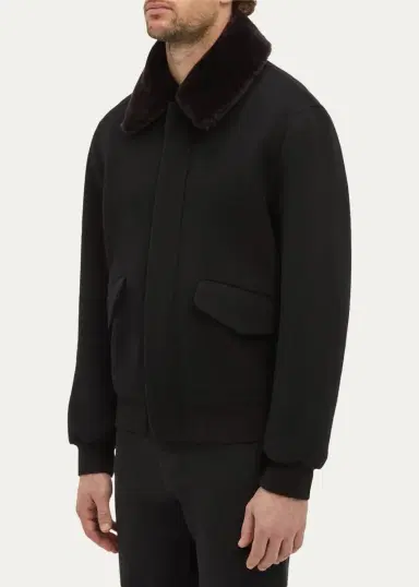 Gabriela Hearst James Faux-Fur Collar Cashmere Bomber Jacket | Thumbnail 4 Gabriela Hearst James Faux-Fur Collar Cashmere Bomber Jacket | Thumbnail 4