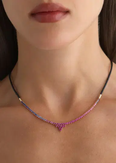 Emily P. Wheeler 18K Yellow Gold, Leather & Sapphire Adjustable Necklace | Thumbnail 2