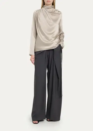 Heirlome Sybil Draped Silk Long-Sleeve Top | Thumbnail 2