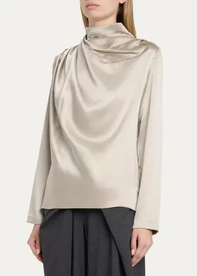 Heirlome Sybil Draped Silk Long-Sleeve Top | Thumbnail 4