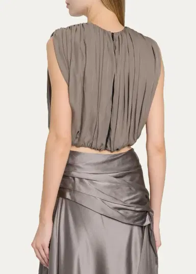 Heirlome Penny Shirred Silk Double-Georgette Bubble Crop Top | Thumbnail 3 Heirlome Penny Shirred Silk Double-Georgette Bubble Crop Top | Thumbnail 3