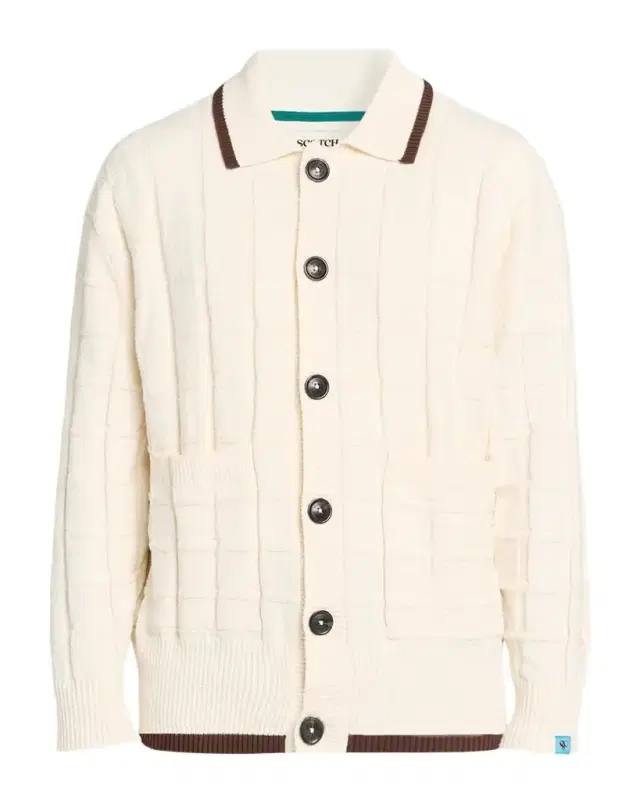 Scotch & Soda Men's Grid Knit Tipped Polo Cardigan