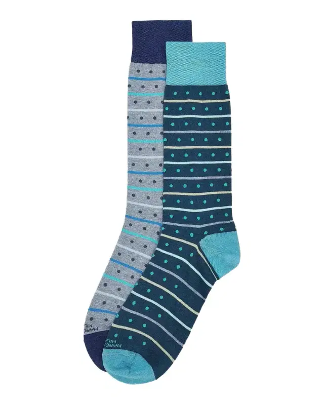 Marcoliani Stripe Dots Cotton-Nylon Socks 2-Pack