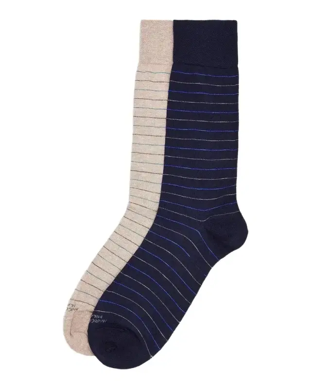 Marcoliani Men's 2-Pack City Stripe Pima Cotton Mid-Calf Socks
