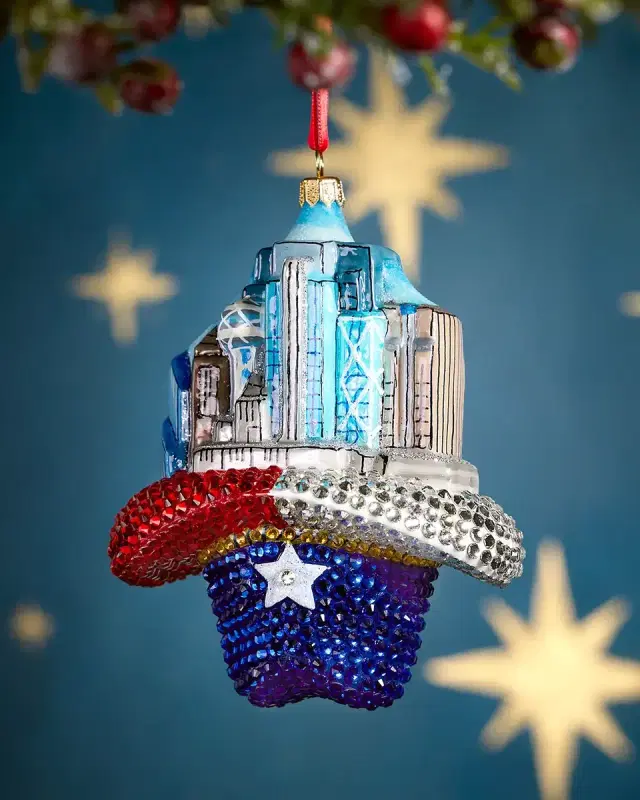 Exclusive Dallas Skyline in Jeweled Cowboy Hat Christmas Ornament