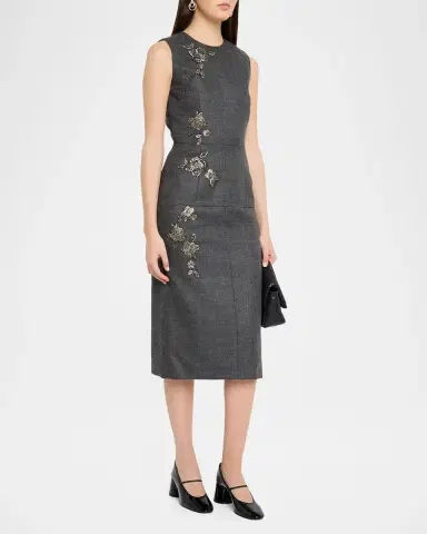 Dice Kayek Embellished Tailored Wool Sleeveless Midi Dress | Thumbnail 4 Dice Kayek Embellished Tailored Wool Sleeveless Midi Dress | Thumbnail 4