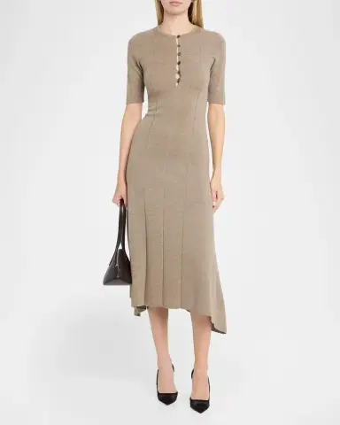 Maria McManus Buttoned Elbow-Sleeve Wool Midi Dress | Thumbnail 2