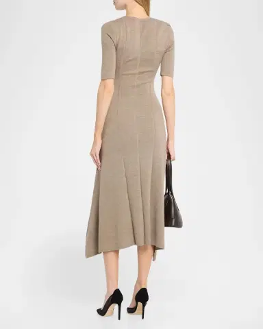 Maria McManus Buttoned Elbow-Sleeve Wool Midi Dress | Thumbnail 3