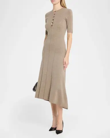 Maria McManus Buttoned Elbow-Sleeve Wool Midi Dress | Thumbnail 4