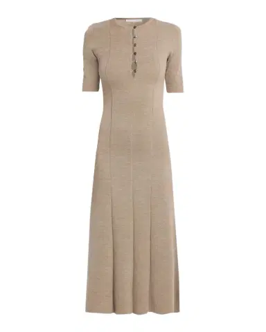 Maria McManus Buttoned Elbow-Sleeve Wool Midi Dress | Thumbnail 1