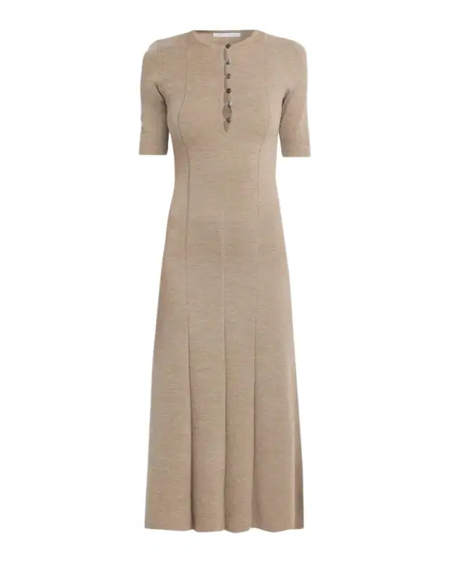 Maria McManus Buttoned Elbow-Sleeve Wool Midi Dress