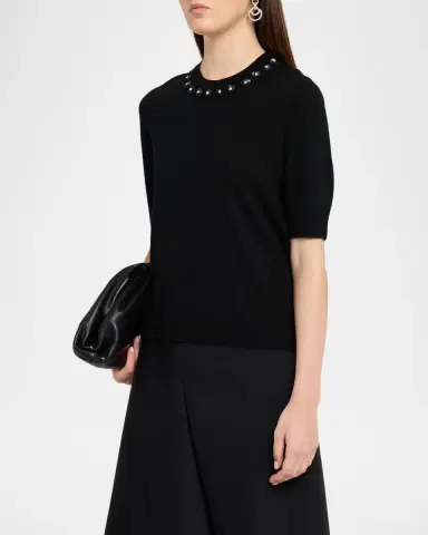 Dice Kayek Embellished Crewneck Short-Sleeve Wool Sweater | Thumbnail 4 Dice Kayek Embellished Crewneck Short-Sleeve Wool Sweater | Thumbnail 4