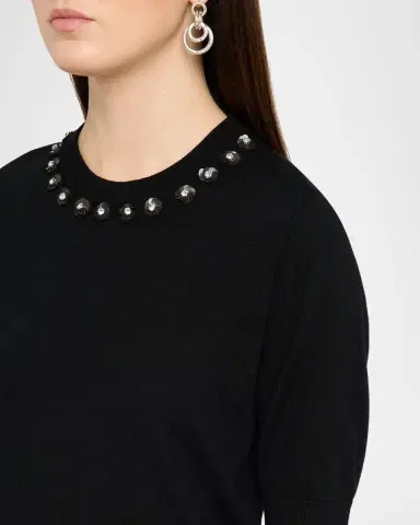 Dice Kayek Embellished Crewneck Short-Sleeve Wool Sweater | Thumbnail 5 Dice Kayek Embellished Crewneck Short-Sleeve Wool Sweater | Thumbnail 5