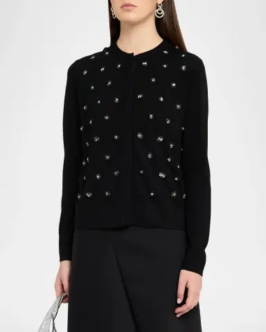 Dice Kayek Flower Embellished Wool Crewneck Cardigan | Thumbnail 4 Dice Kayek Flower Embellished Wool Crewneck Cardigan | Thumbnail 4
