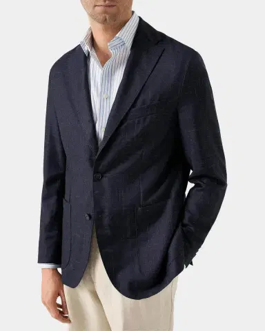 Eton Brushed-Plaid Wool-Silk Jacket | Thumbnail 3 Eton Brushed-Plaid Wool-Silk Jacket | Thumbnail 3