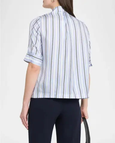 Dice Kayek Short-Sleeve Striped Silk Bow Button-Down Shirt | Thumbnail 3 Dice Kayek Short-Sleeve Striped Silk Bow Button-Down Shirt | Thumbnail 3