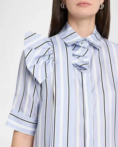 Dice Kayek Short-Sleeve Striped Silk Bow Button-Down Shirt | Thumbnail 5 Dice Kayek Short-Sleeve Striped Silk Bow Button-Down Shirt | Thumbnail 5