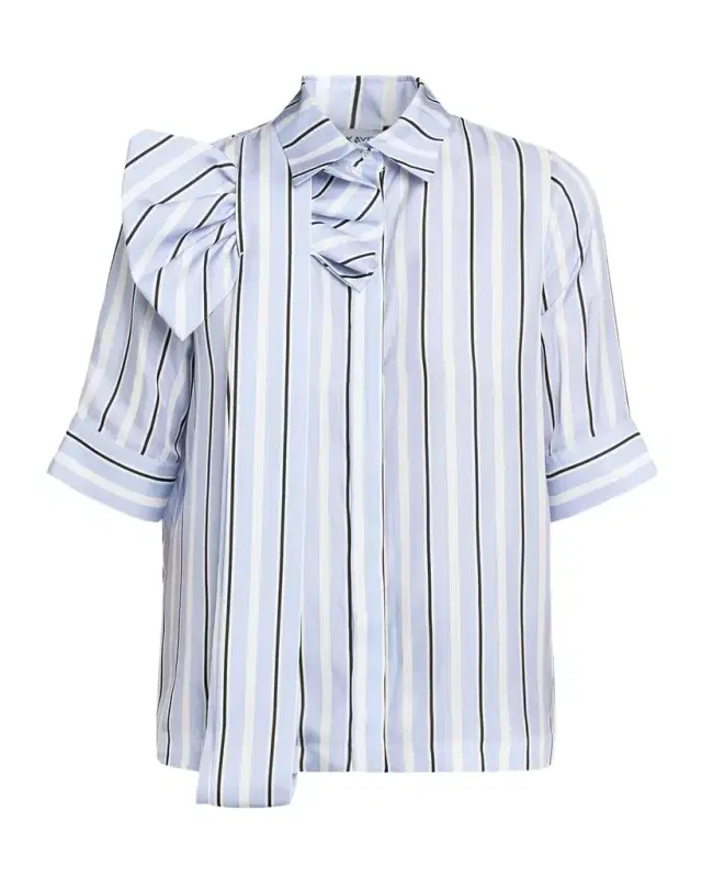 Dice Kayek Short-Sleeve Striped Silk Bow Button-Down Shirt