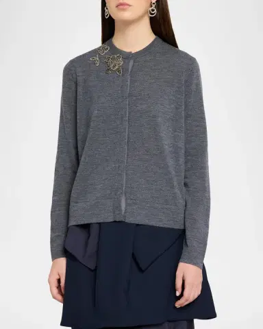 Dice Kayek Floral Embellished Wool Crewneck Cardigan | Thumbnail 4 Dice Kayek Floral Embellished Wool Crewneck Cardigan | Thumbnail 4