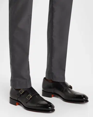 Santoni Men's Leather Double-Monk Strap Loafers | Thumbnail 2
