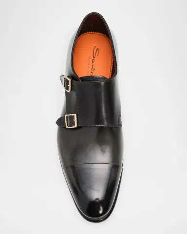Santoni Men's Leather Double-Monk Strap Loafers | Thumbnail 6