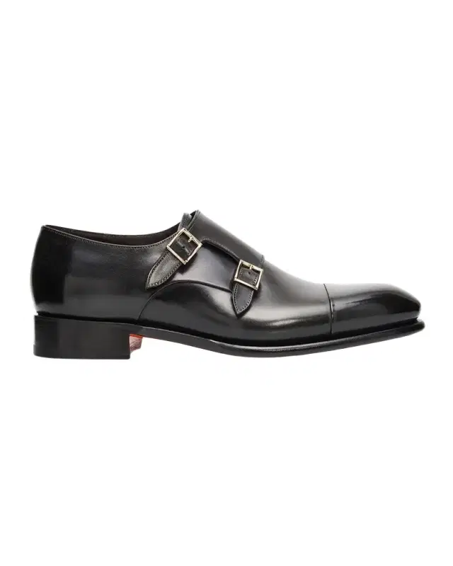 Santoni Men's Leather Double-Monk Strap Loafers