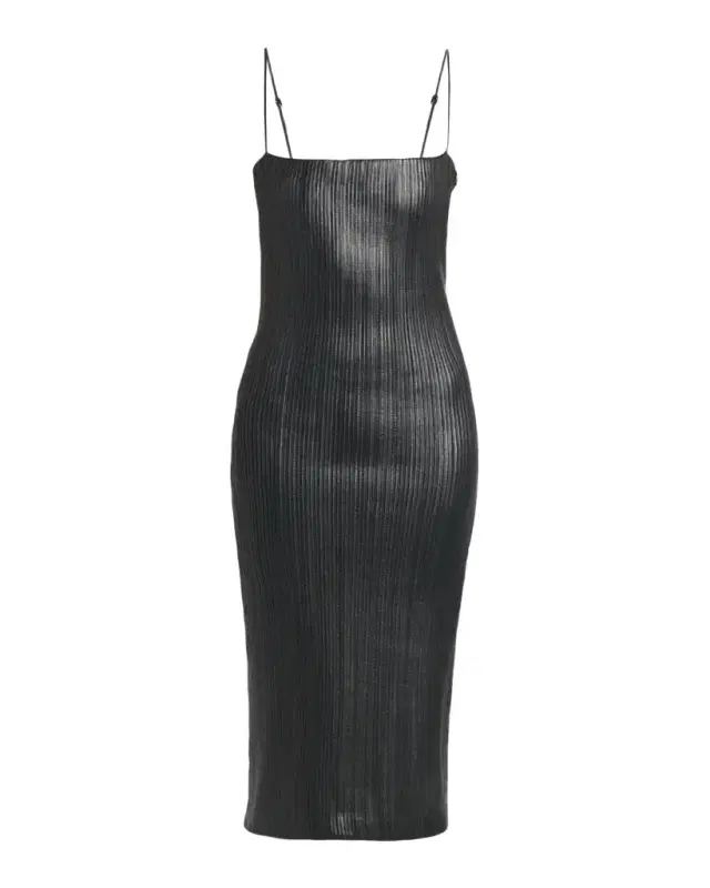 Fluted Leather Sleeveless Midi Dress