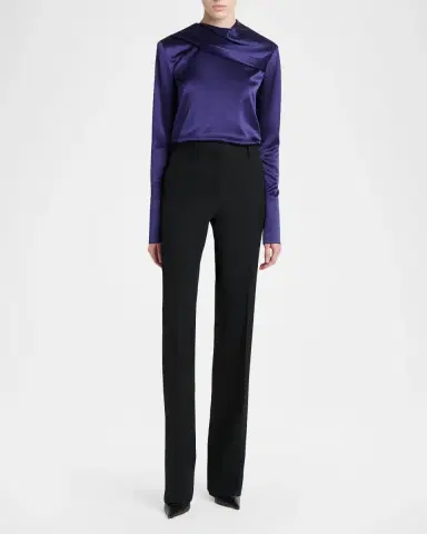 Tom Ford Silk Gathered-Collar Long-Sleeve Top | Thumbnail 2