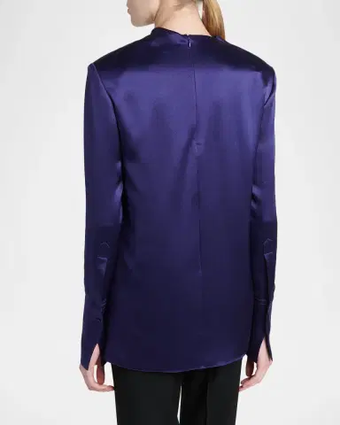 Tom Ford Silk Gathered-Collar Long-Sleeve Top | Thumbnail 3