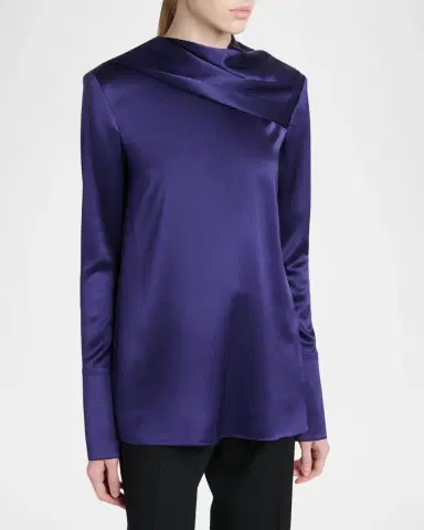 Tom Ford Silk Gathered-Collar Long-Sleeve Top | Thumbnail 4