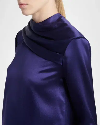 Tom Ford Silk Gathered-Collar Long-Sleeve Top | Thumbnail 5