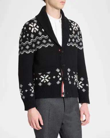 Thom Browne Men's Cashmere Shawl Collar Fair Isle Cardigan | Thumbnail 4 Thom Browne Men's Cashmere Shawl Collar Fair Isle Cardigan | Thumbnail 4