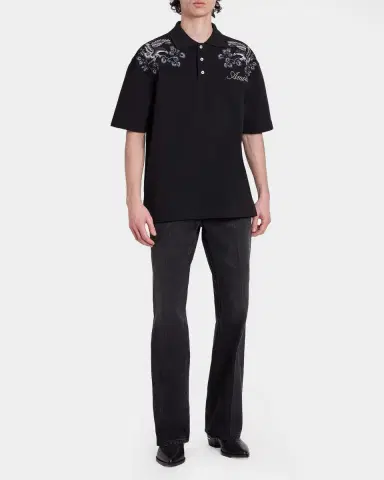 AMIRI Men's Floral-Embroidered Cotton Polo Shirt | Thumbnail 2 AMIRI Men's Floral-Embroidered Cotton Polo Shirt | Thumbnail 2